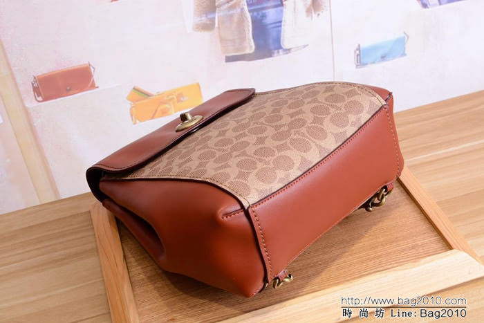 COACH蔻馳 38585 印花pvc拼牛皮 PARKER女雙肩背包 時尚書包 多用款式 雙肩背 單肩斜挎  Chz1515